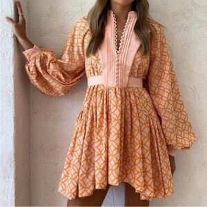 Amazon Orange Floral Tie Waist Long Sleeve
Dress Size S